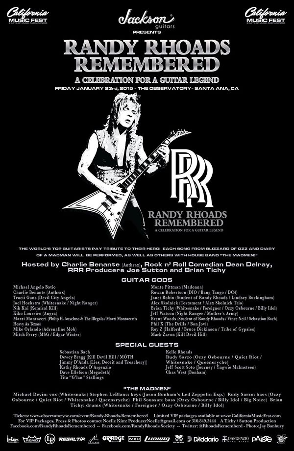 RANDY RHOADS REMEMBERED – FINAL LINE UP ANNOUNCED FOR January 23&nbsp;SHOW