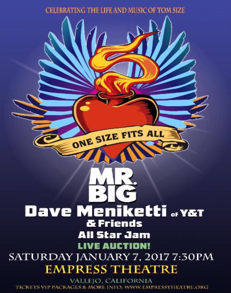 MR. BIG, Y&T’S DAVE MENIKETTI AND FRIENDS TO PERFORM SPECIAL TRIBUTE CONCERT TO CELEBRATE THE LIFE OF LEGENDARY RECORDING ENGINEER TOM&nbsp;SIZE