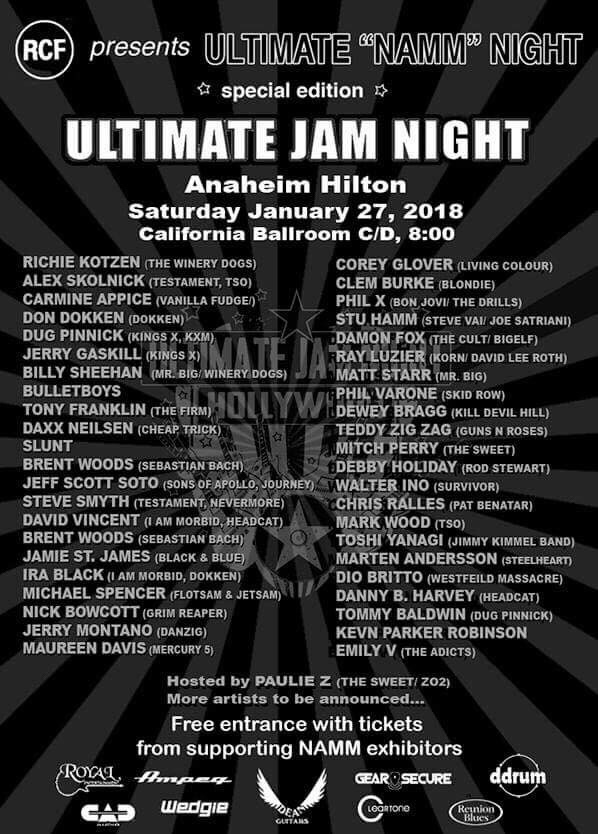 ULTIMATE JAM NIGHT Lineup Adds Sheehan, Corey Glover, Stu Hamm, Kotzen, Skolnick, Carmine Appice, Don Dokken, Mark Wood and more for the Anaheim Hilton Show During&nbsp;NAMM