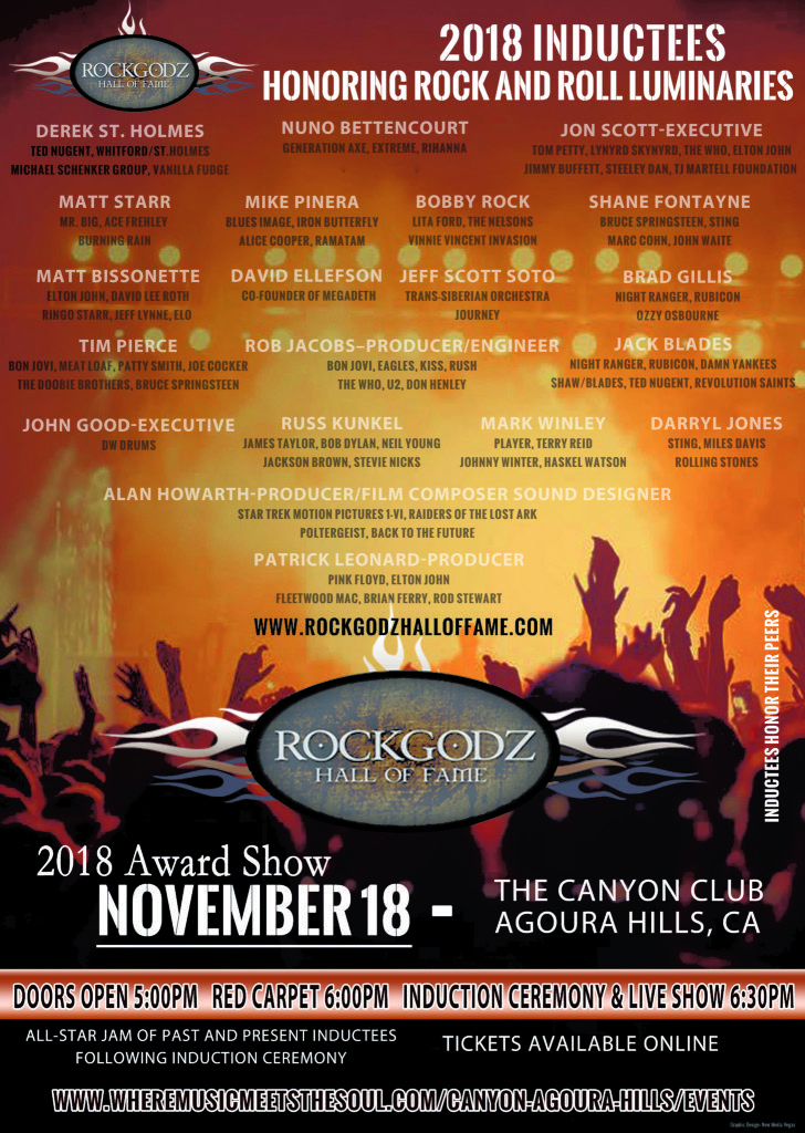6th Annual RockGodz Hall of Fame Awards This Sunday November 18 at The Canyon Club in Agoura Hills To Include Benefit for California Wildfires and Free Admission for First&nbsp;Responderss