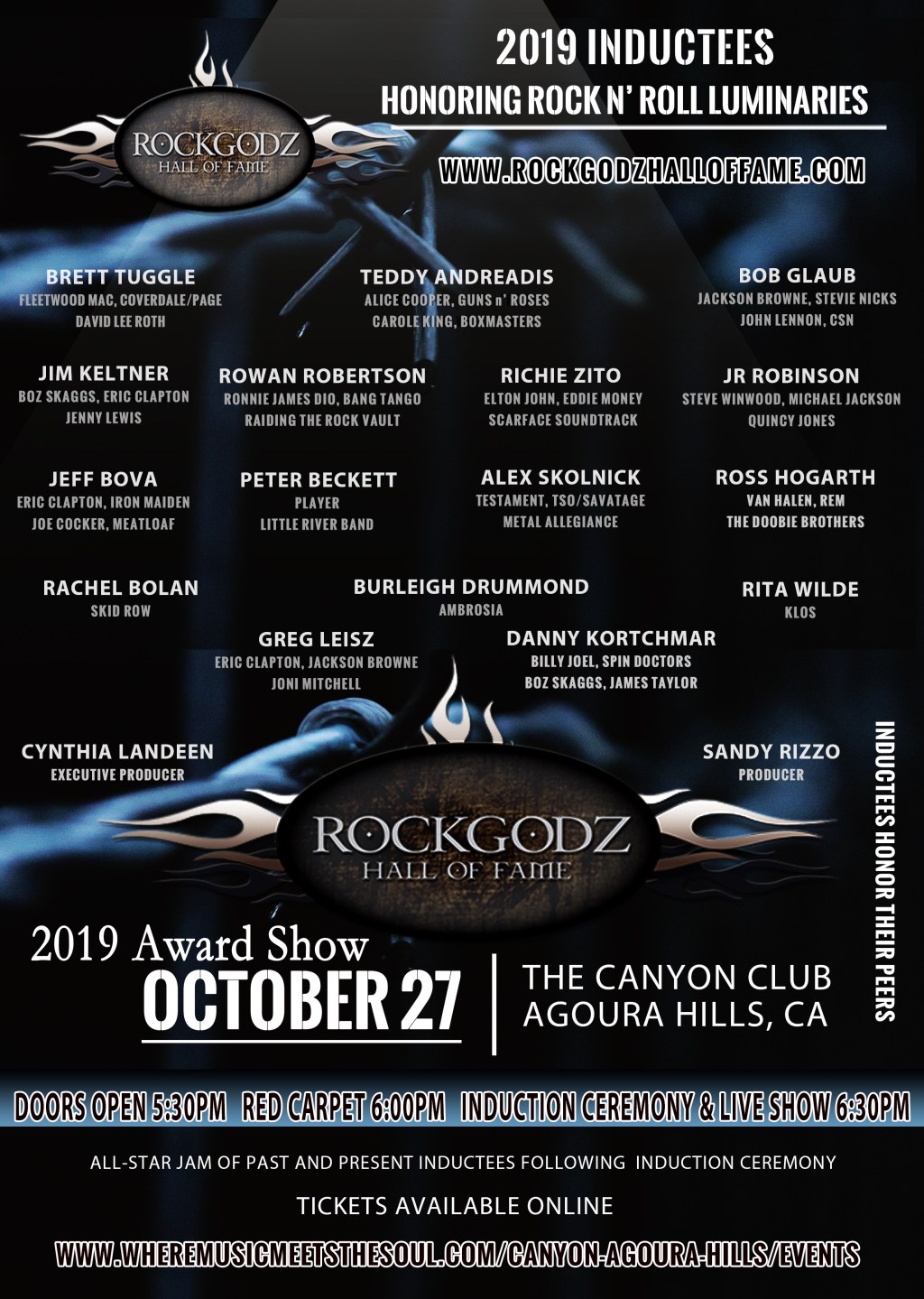 RockGodz Hall of Fame 2019 Induction Ceremony To Feature Presenters Gregg Bissonette, Richie Kotzen, Tim Pierce, Frazer Smith, John Good, and more at the Canyon Agoura&nbsp;10/27/2019