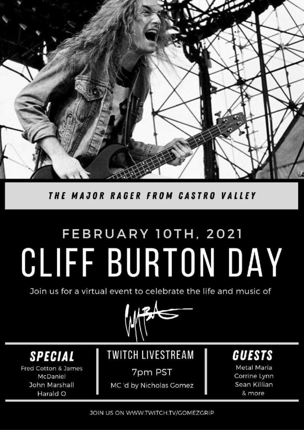 Cliff Burton Day – February 10 – Virtual Event to Celebrate the Life and Music of Cliff&nbsp;Burton