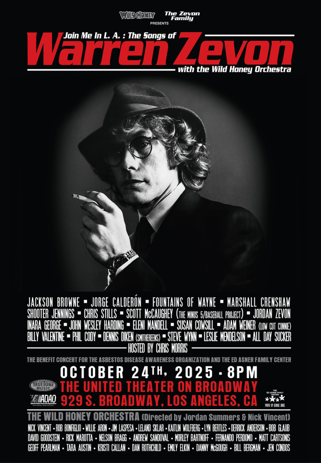 Warren Zevon celebrated in all-star Wild Honey show, October 24th at L.A.’s United&nbsp;Theater